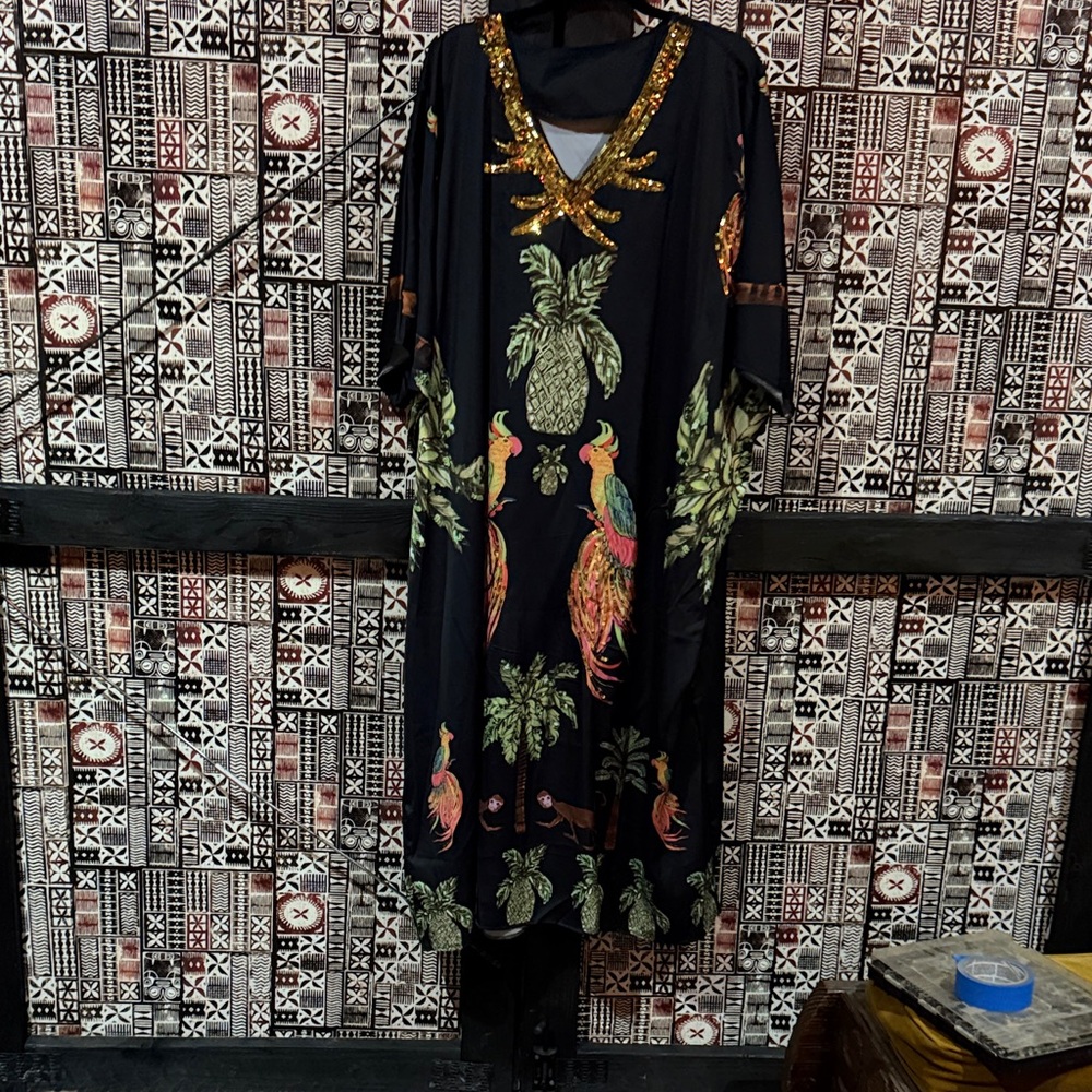 Elegant Black Dress with Tropical Print